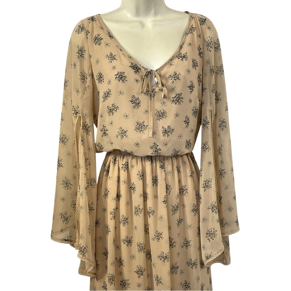 Floral Beige Dress with Bell Sleeves - as is